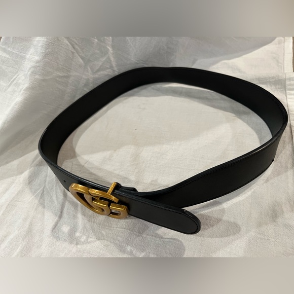 GUCCI MEN & WOMEN EMBOSS WITH INITIALS GG MARMONT BLACK BELT $ 530 AUTHENTIC 32 - Picture 6 of 7